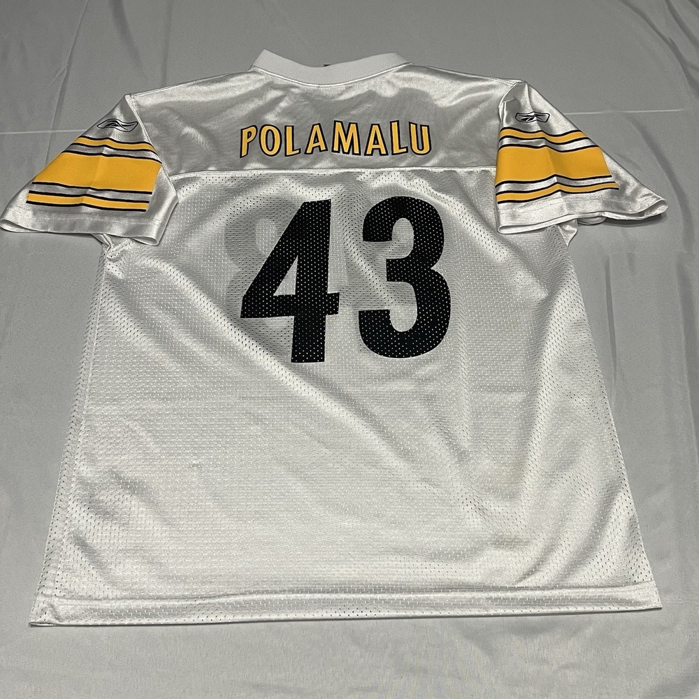 VTG Reebok Troy Polamalu Pittsburgh Steelers White Jersey Youth XL NFL Players